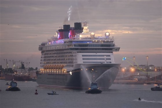 The Disney Dream, Disney Cruise Line's newest ship, arrives from Bremerhaven, Germany on Tuesday to her home port of Port Canaveral, Fla.